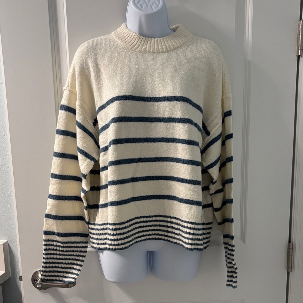 NWT - American Eagle Cream and Blue Striped Sweater